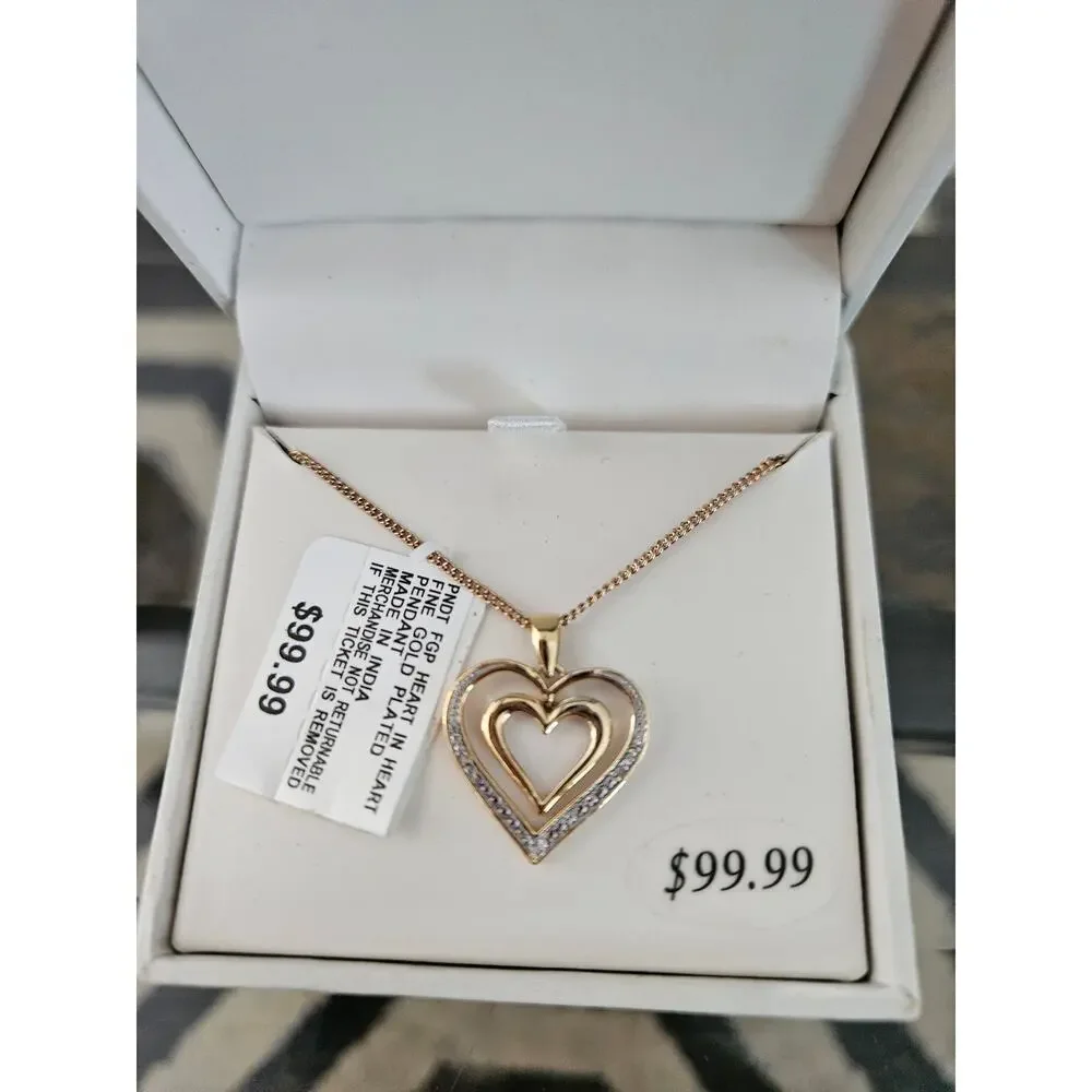 Women's 18" Heart 1/10 CTTW Diamond Pendant Gold Over Sterling - Picture 2 of 2